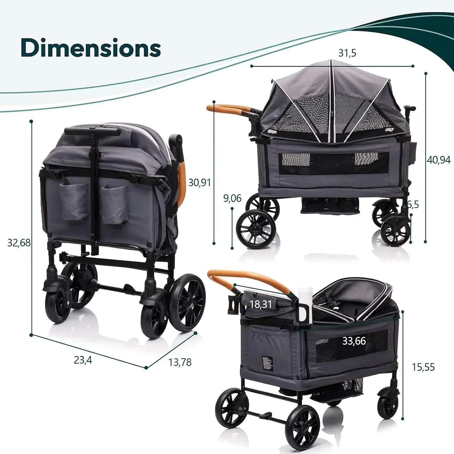 Wagon Stroller for 2 Kids Cargo-Travel Stroller Push-Pull Double Wagon Lightweight Folding Stroller wourant