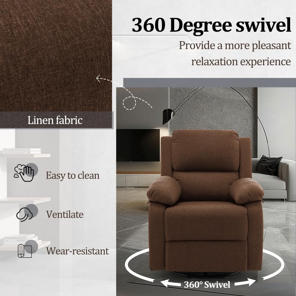 Reclining rocking chair 360 degree rotating fabric sliding reclining chair wourant