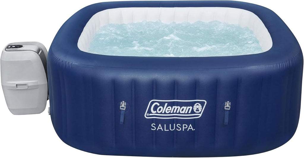 Coleman SaluSpa Atlantis AirJet 4 to 6 Person Inflatable Hot Tub Square Portable Outdoor Spa with 140 Soothing Jets with Cover, Blue wourant