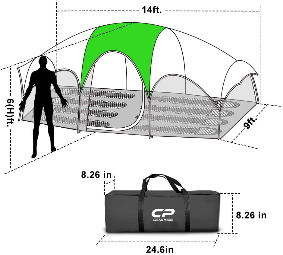 CAMPROS CP Tent 8 Person Camping Tents, Weather Resistant Family Tent, 5 Large Mesh Windows, Double Layer, Divided Curtain for Separated Room, Portable with Carry Bag wourant
