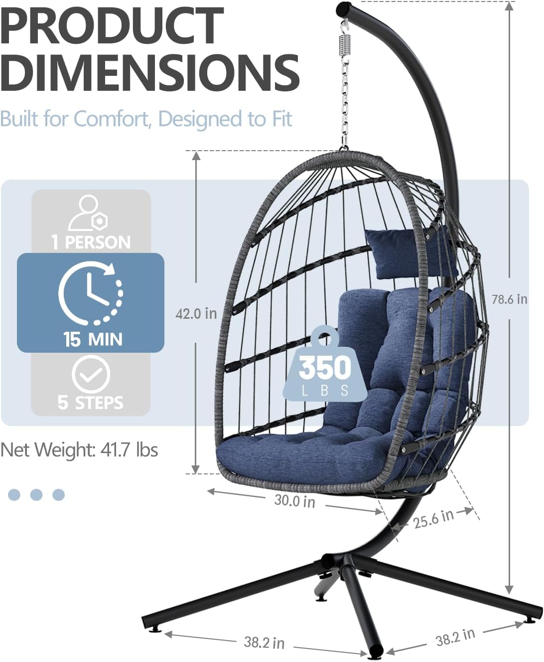 SWITTE Egg Chair Outdoor Indoor Wicker Hanging Egg Swing Chair 350lbs Capacity for Patio wourant