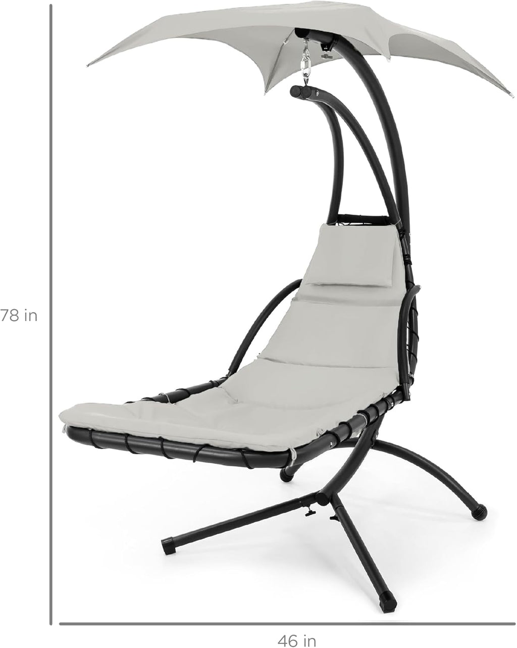 Best Choice Products Outdoor Hanging Curved Steel Chaise Lounge Chair Swing w/Built-in Pillow and Removable Canopy - Charcoal Gray wourant