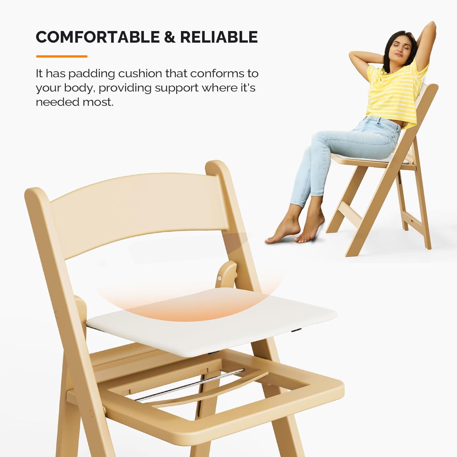 VINGLI Resin Folding Chair with Cushion Foldable Plastic Chair with Comfortable Cushioned Seat wourant