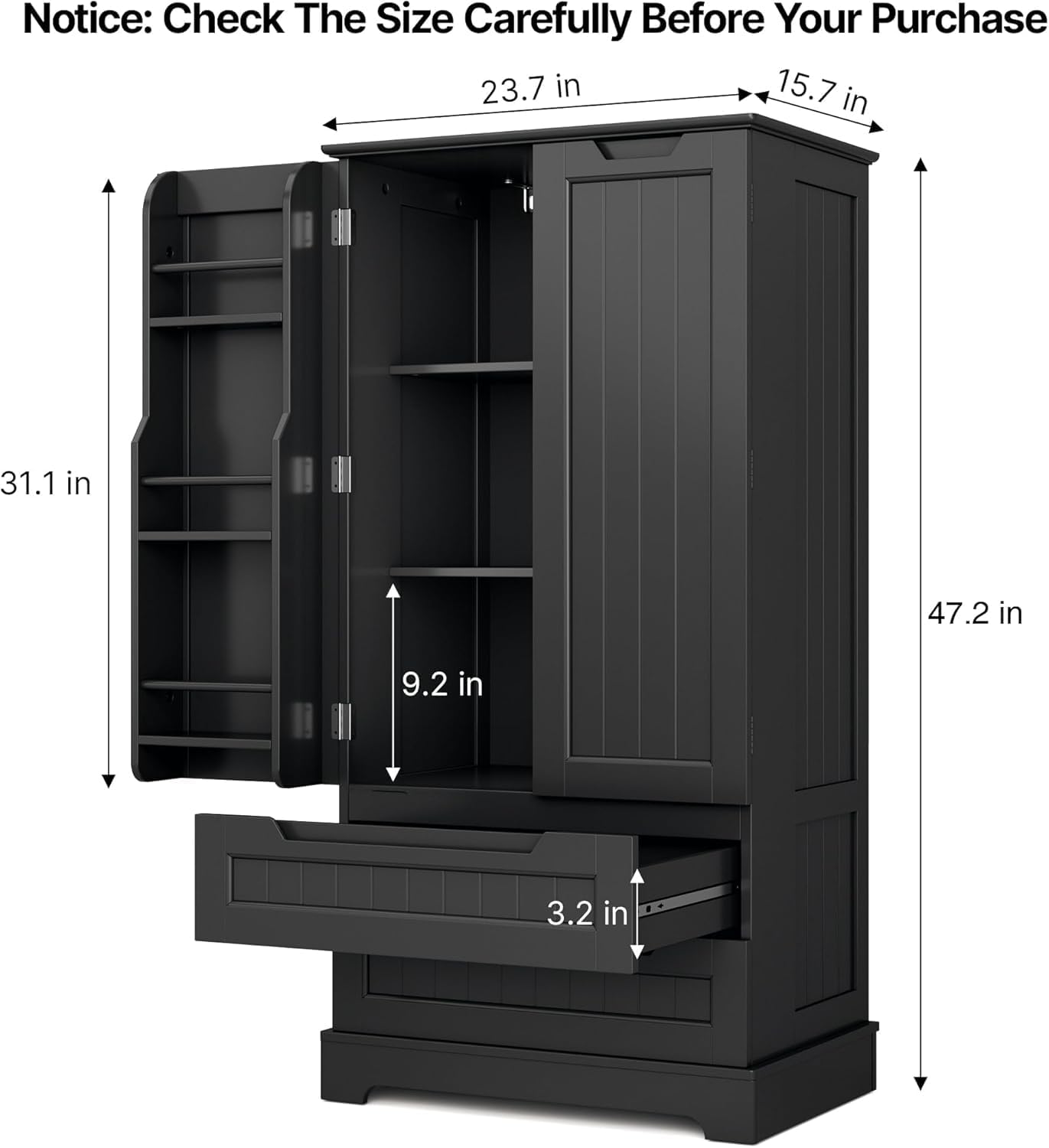 Gizoon Kitchen Pantry Cabinet with Drawers Freestanding Bathroom Storage Cabinet with Doors and Shelves, 47 Inch Small Pantry Cabinet wourant