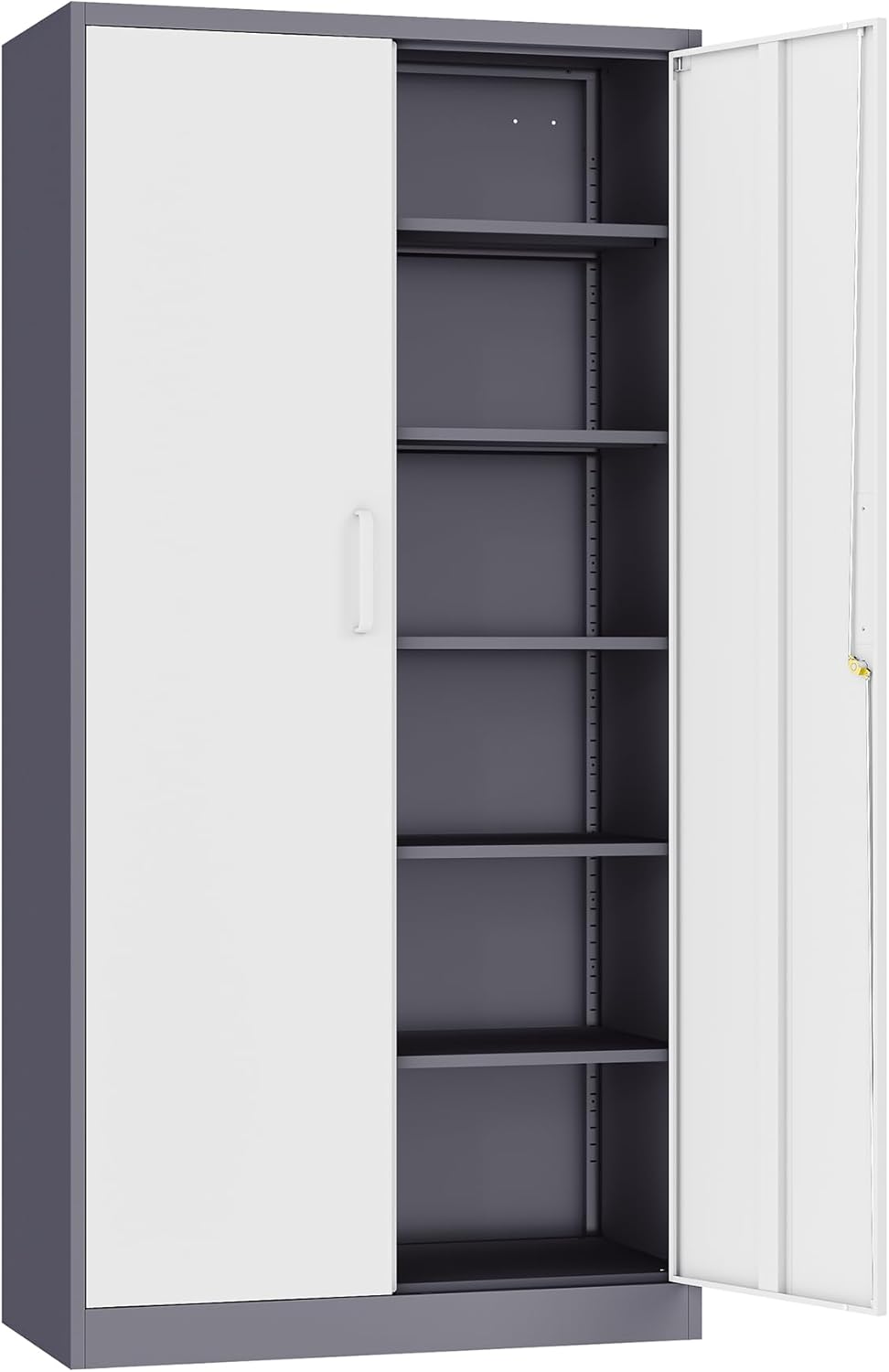 Metal Storage Cabinet with 2 Doors and 6 Shelves, Black Metal Cabinet with Lock, 71 Inch Lockable Garage Storage Cabinet wourant