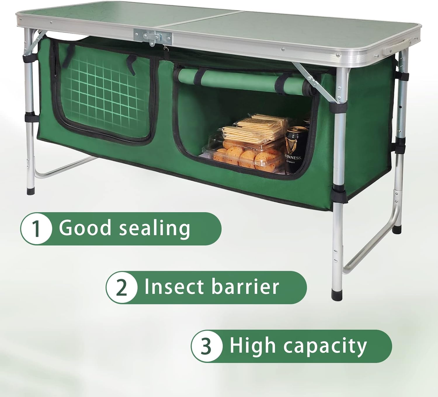 Outdoor Folding Table Aluminum Lightweight Height Adjustable with Storage Organizer for BBQ, Party, Camping wourant