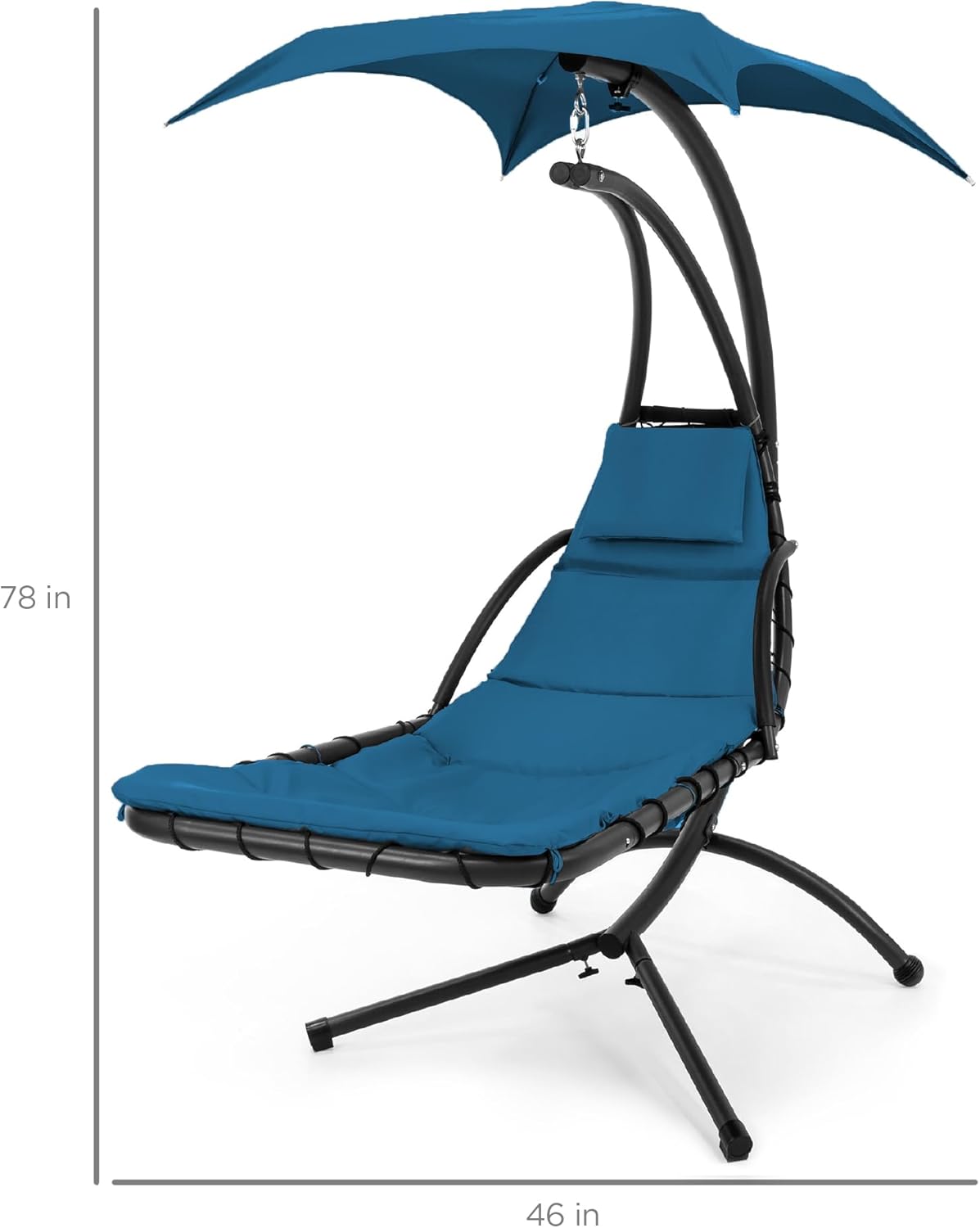 Best Choice Products Outdoor Hanging Curved Steel Chaise Lounge Chair Swing w/Built-in Pillow and Removable Canopy - Charcoal Gray wourant