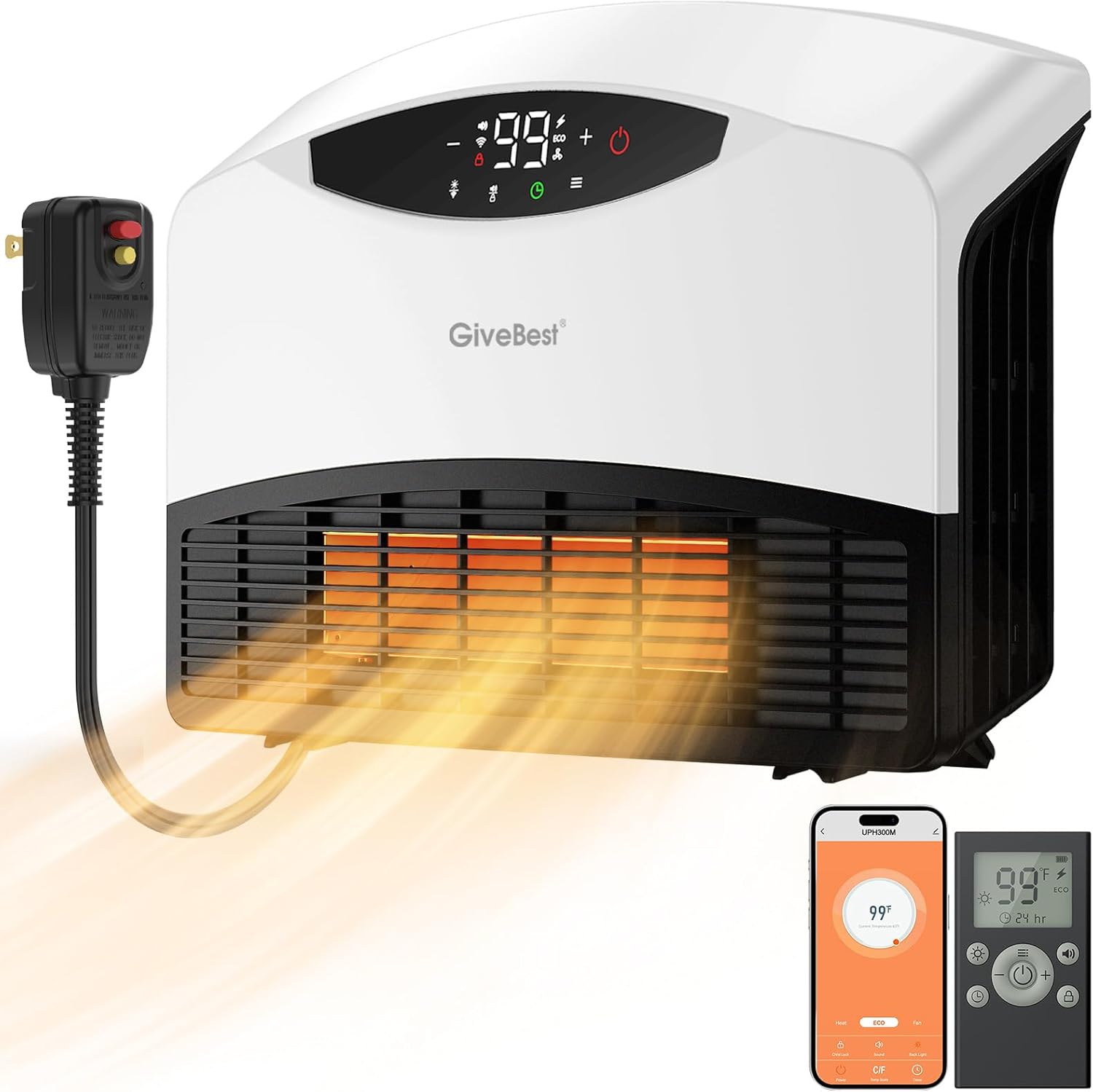 Wall mounted electric heater with WiFi and remote control, floor standing heater 1500W fast coverage for large rooms wourant