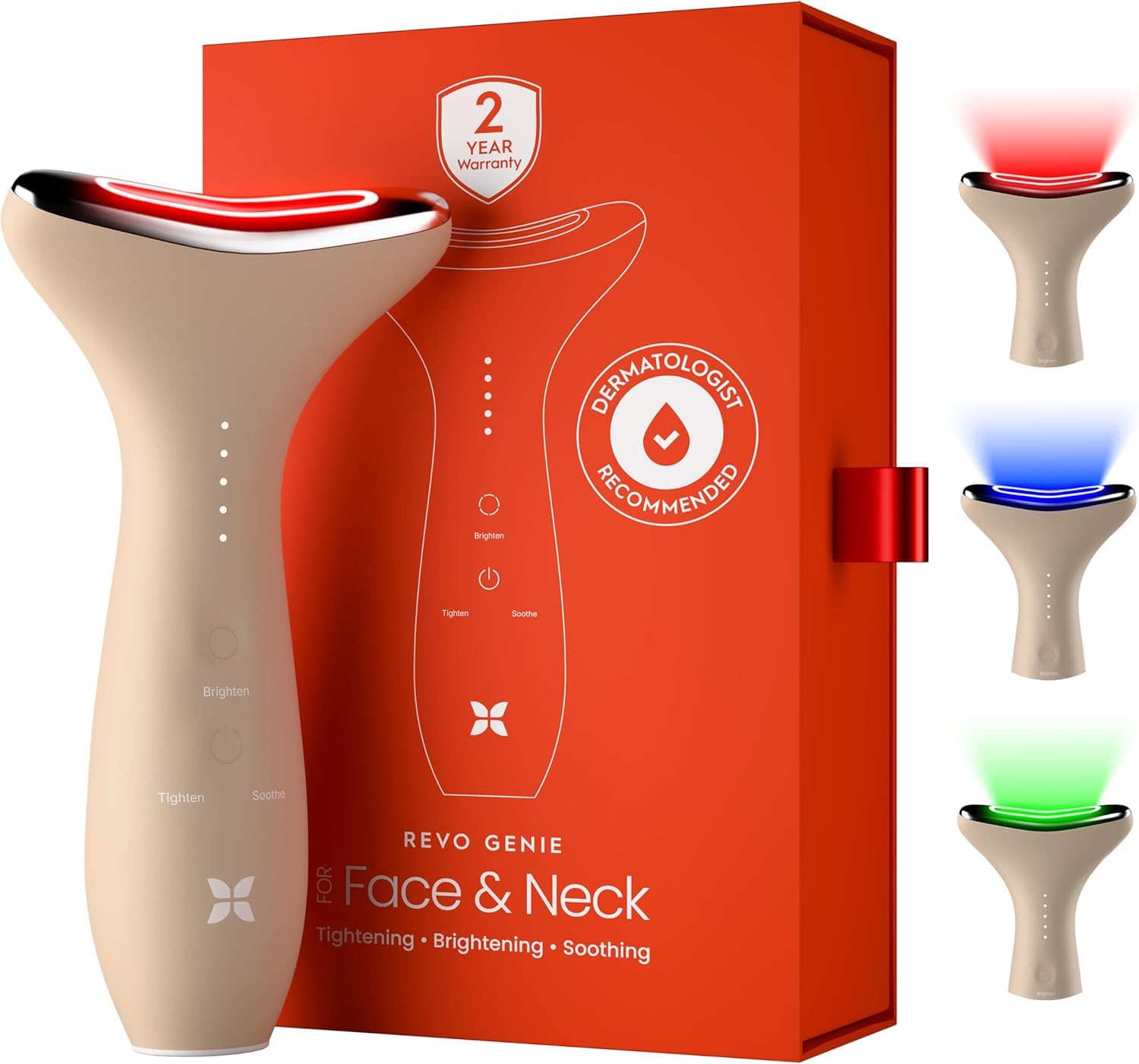 REVO Genie Facial Massager for Face and Neck, LED Face Lift Device with Heat & Vibration wourant
