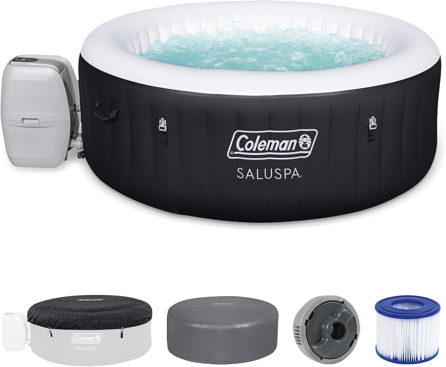Coleman SaluSpa Miami AirJet 2 to 4 Person Round Inflatable Hot Tub Portable Outdoor Spa with 120 Soothing AirJets and Insulated Cover, Black wourant