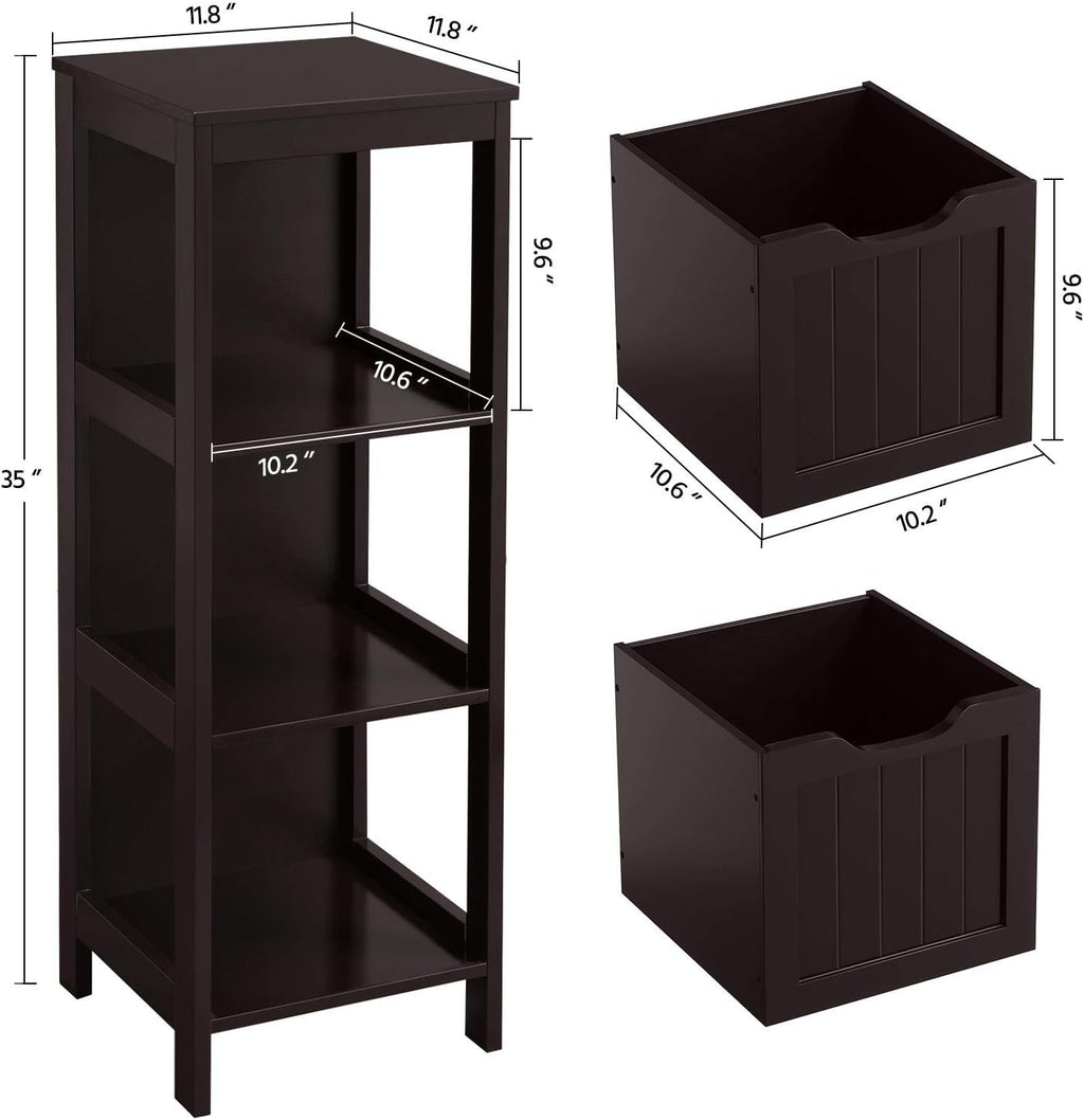 Bathroom Floor Cabinet, Wooden Storage Cabinet with 2 Drawers, Multifunctional Side Organizer Rack Stand Table wourant