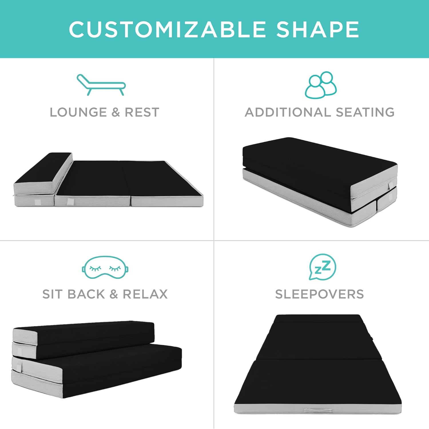 4in Portable Queen-Size Mattress, Tri-Fold Mattress for Camping, Guest, Toddler wourant