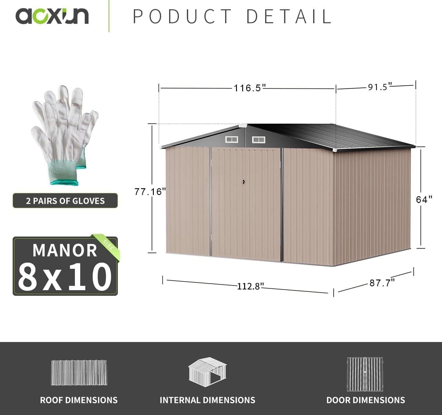 Aoxun 6.2x4 FT Shed Outdoor Storage Shed Metal Garden Shed Slooping Roof Tool Shed Bike Shed wourant