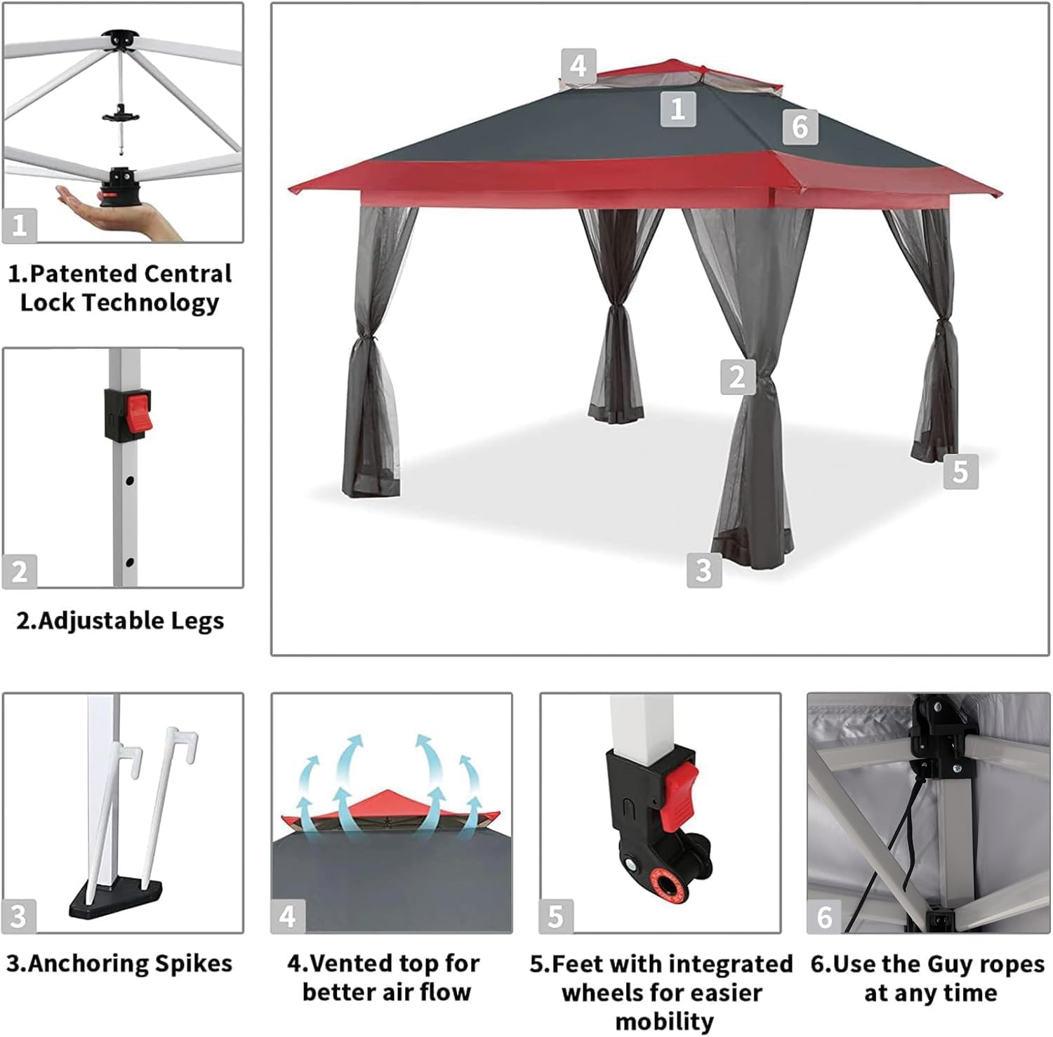 CROWN SHADES 13x13 Pop Up Gazebo, Canopy Tent, Gazebos on Clearance - Outdoor Gazebo for Backyard & Patio Furniture - Carpa Pop Up Tent with Wheeled STO-N-Go Cover Bag (White) wourant