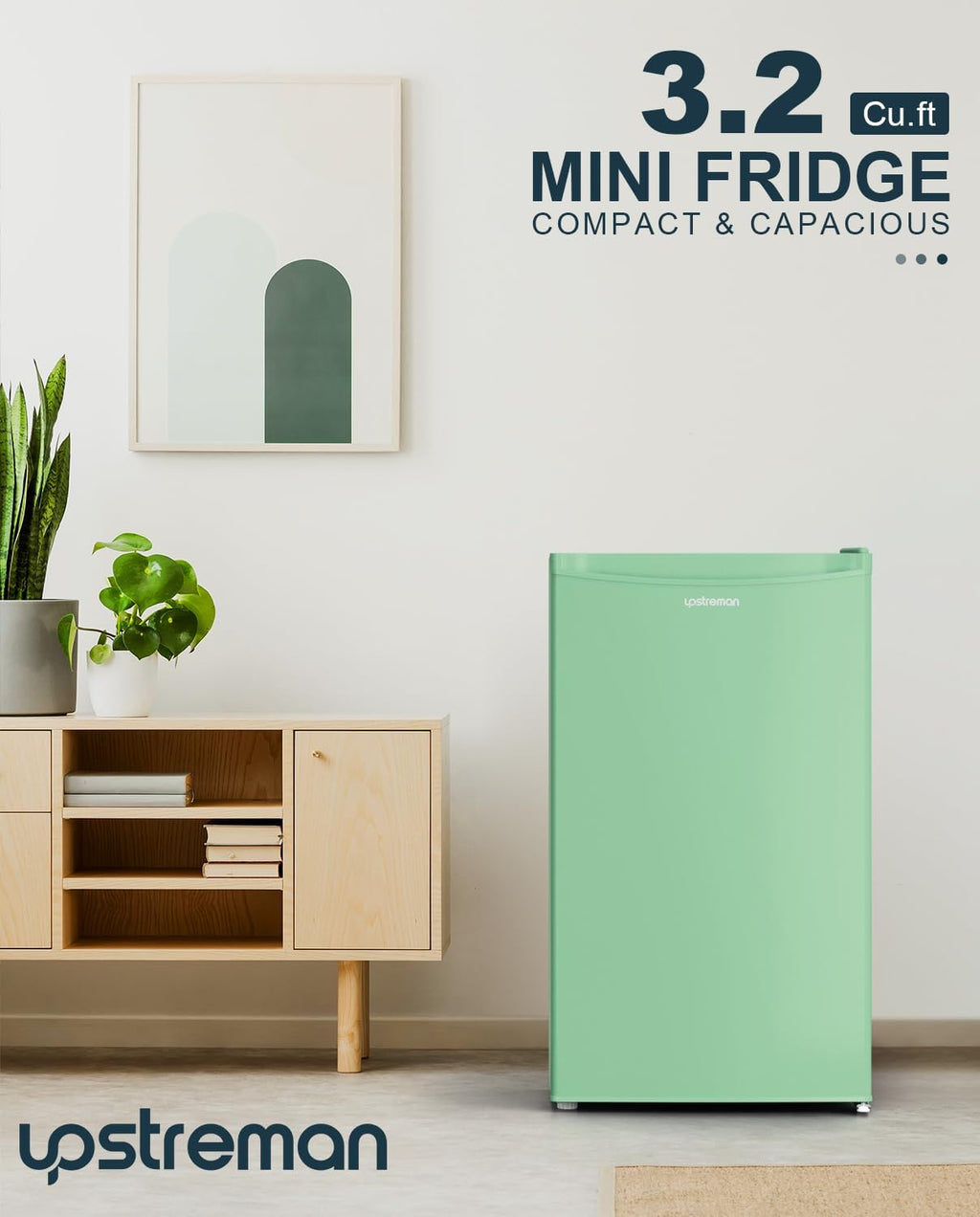 Upstreman 3.2 Cu.Ft Mini Fridge with Freezer, Single Door Mini Fridge, Dorm Fridge, Adjustable Thermostat, Mini Refrigerator for Bedroom, Office, Dorm, Black-BR321 wourant