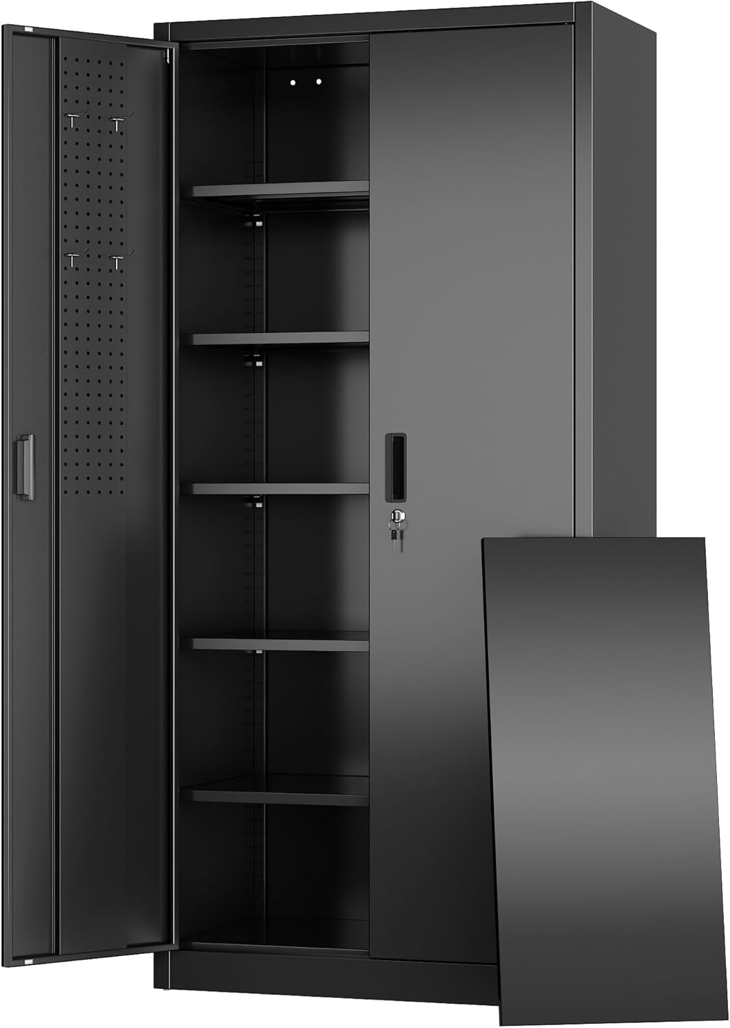 Aobabo Upgraded Garage Storage Cabinets with Wheels,Metal Storage Cabinets with 5 Adjustable Shelves for Garage Home Office Storage, Black,71''H*34''W*18''D,Assembly Required wourant