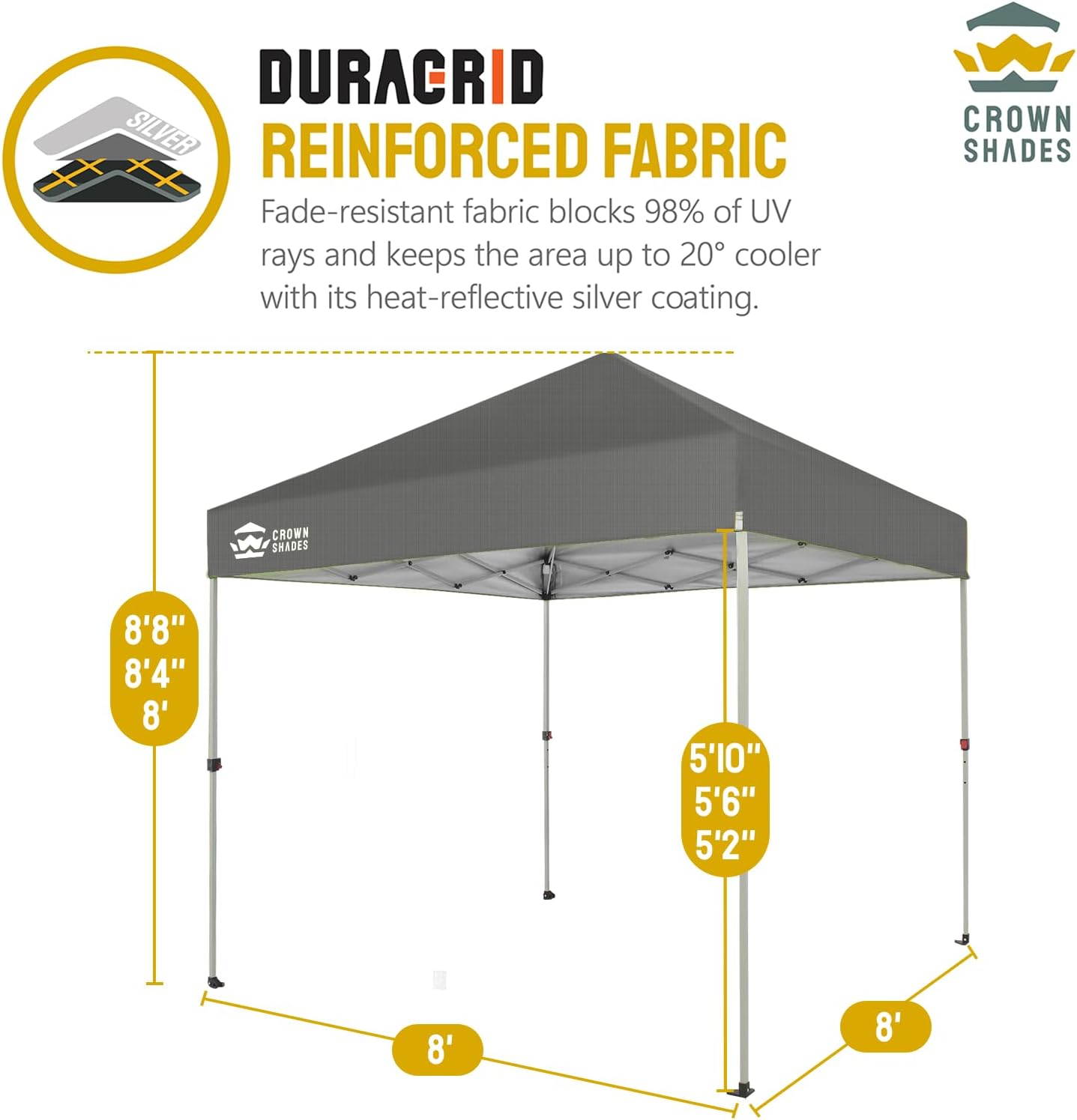 10x10 Pop-Up Awning - One-Click Installation Beach Tent - Outdoor Sunshade Silver Coated Top, 3 Heights and 4 Sand Pockets wourant