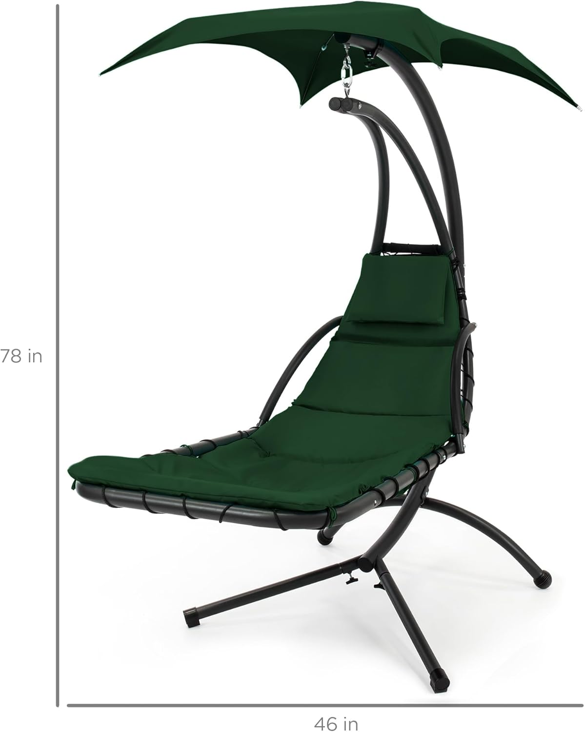 Best Choice Products Outdoor Hanging Curved Steel Chaise Lounge Chair Swing w/Built-in Pillow and Removable Canopy - Charcoal Gray wourant