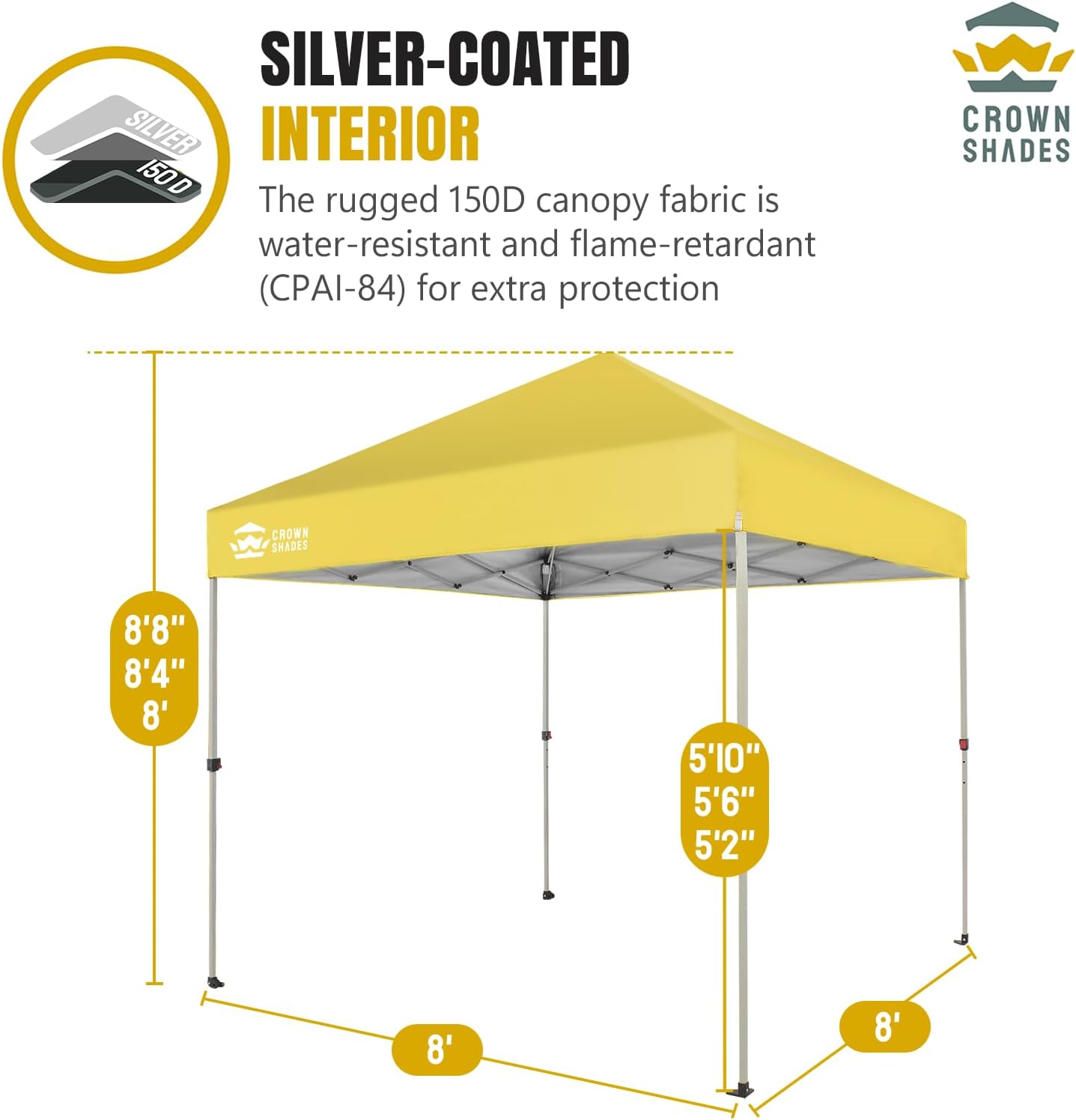 10x10 Pop-Up Awning - One-Click Installation Beach Tent - Outdoor Sunshade Silver Coated Top, 3 Heights and 4 Sand Pockets wourant