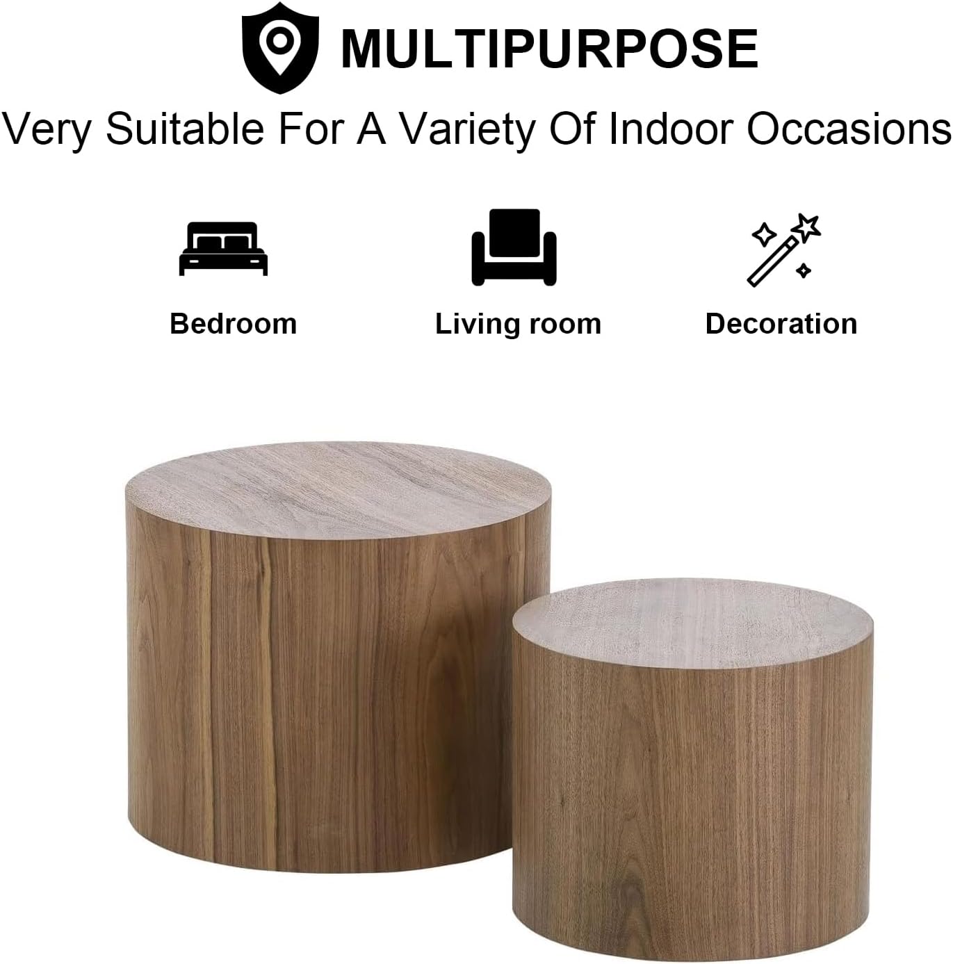 Nesting Coffee Table Set of 2, Modern Round Coffee Table with Non-Slip Feet, Walnut Wooden Circle Accent Tables for Small Spaces Living Room Bedroom Balcony Office Drum Side Table (Walnut) wourant