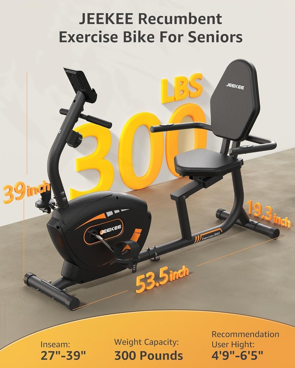 JEEKEE Recumbent Exercise Bike for Adults Seniors - Indoor Magnetic Cycling Fitness Equipment for Home Workout Black wourant