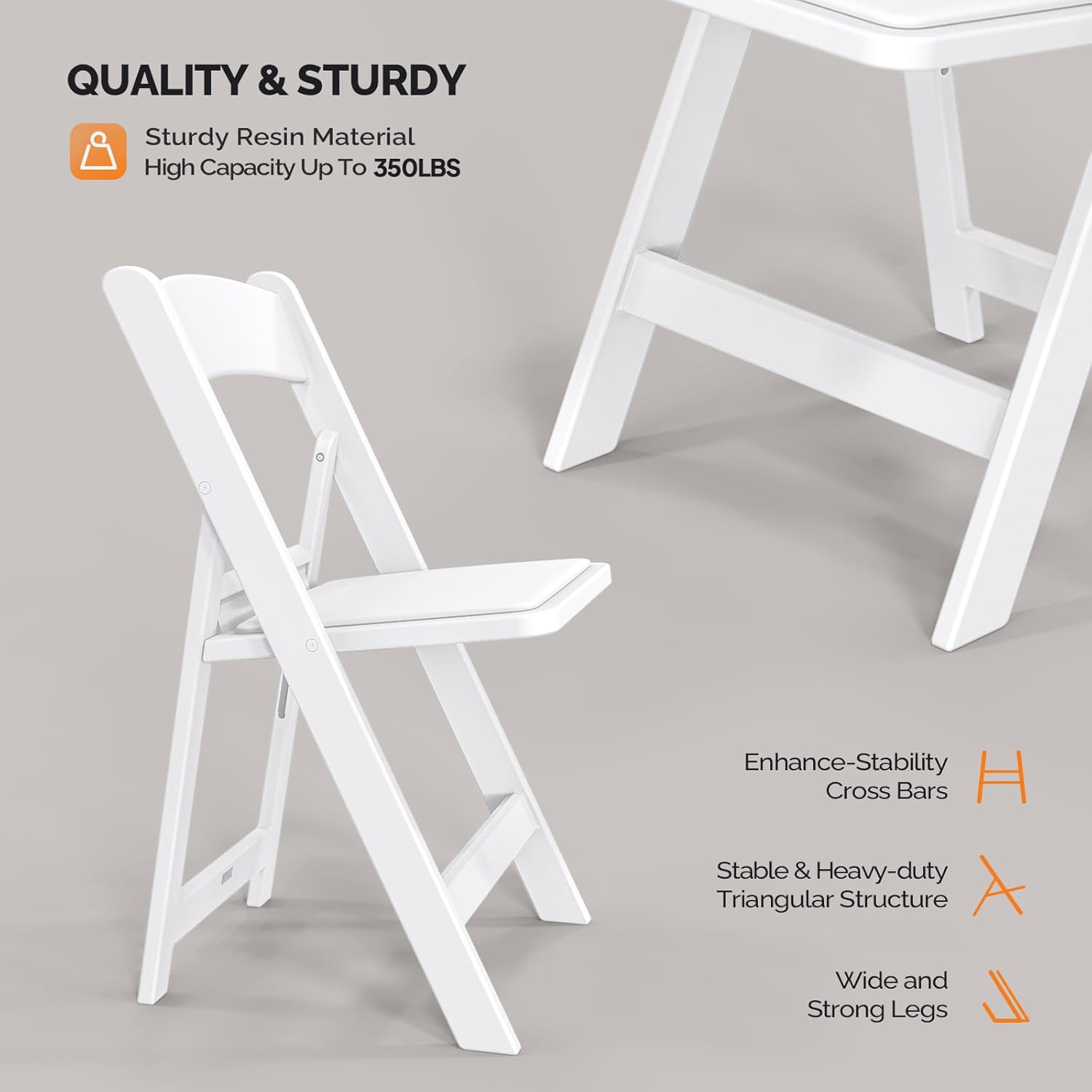 VINGLI Resin Folding Chair with Cushion Foldable Plastic Chair with Comfortable Cushioned Seat wourant