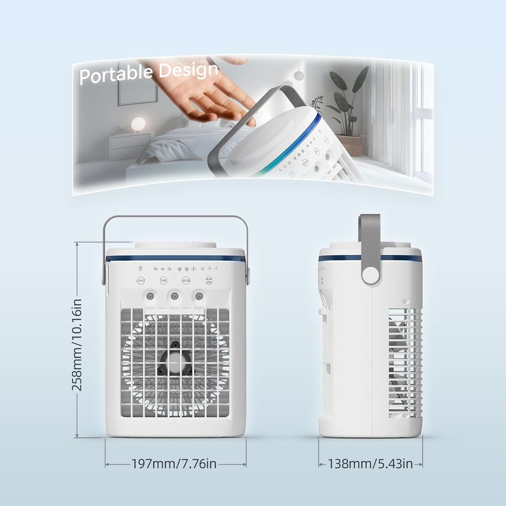 Portable Air Conditioner,Cooling Fan with 3 Speeds &3 Modes,2-8H Timer,1000ml Water Tank, Remote Control,4 in 1 Humidifier, Air Conditioner,Fan,Night Light,Evaporative Air Cooler for Home,Office wourant