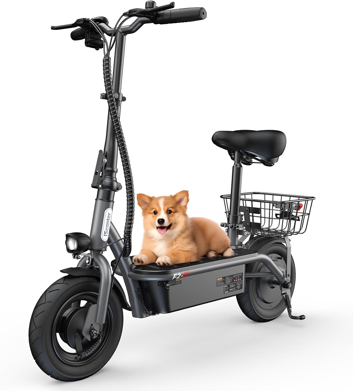 iScooter electric scooter with seat, 37/21 mile range, 28/19/15.6 mph top speed, dual suspension scooter with basket wourant