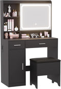 Vanity Desk with Sliding Mirror & Power Outlets - Dimmable LED Lighting wourant