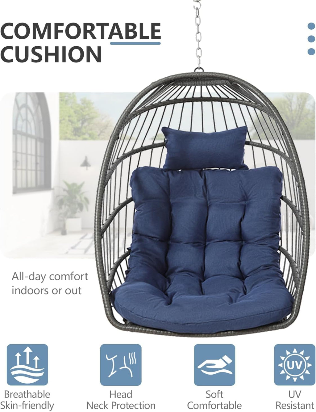 SWITTE Egg Chair Outdoor Indoor Wicker Hanging Egg Swing Chair 350lbs Capacity for Patio wourant