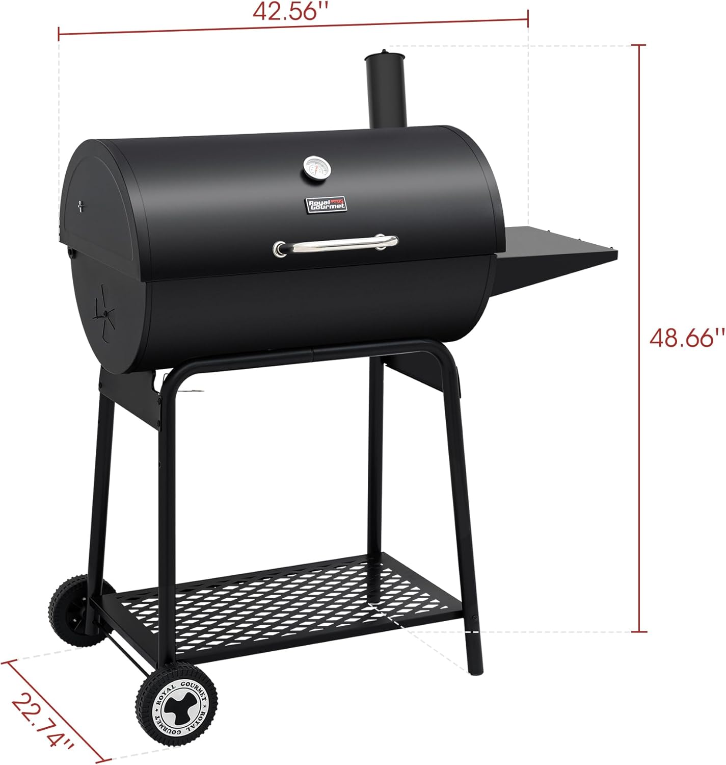 Royal Gourmet CC1830 30" Barrel Charcoal Grill with Heating Rack, Outdoor Grill, 627 Sqm wourant
