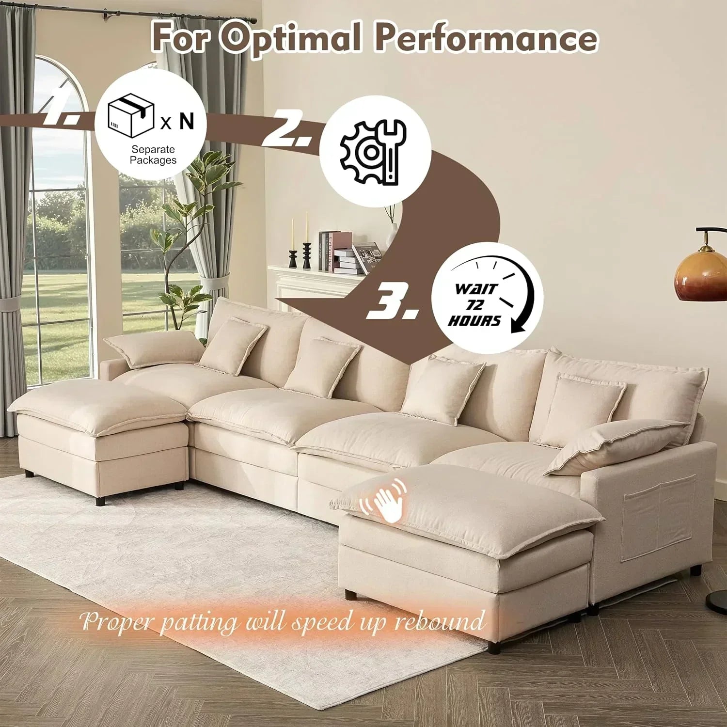 108" U-shaped sofa modular sofa Comfortable cloud sofa wourant