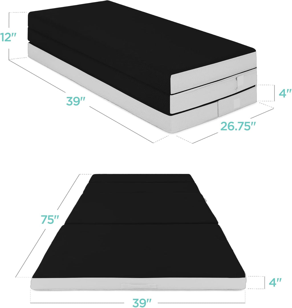 4in Portable Queen-Size Mattress, Tri-Fold Mattress for Camping, Guest, Toddler wourant