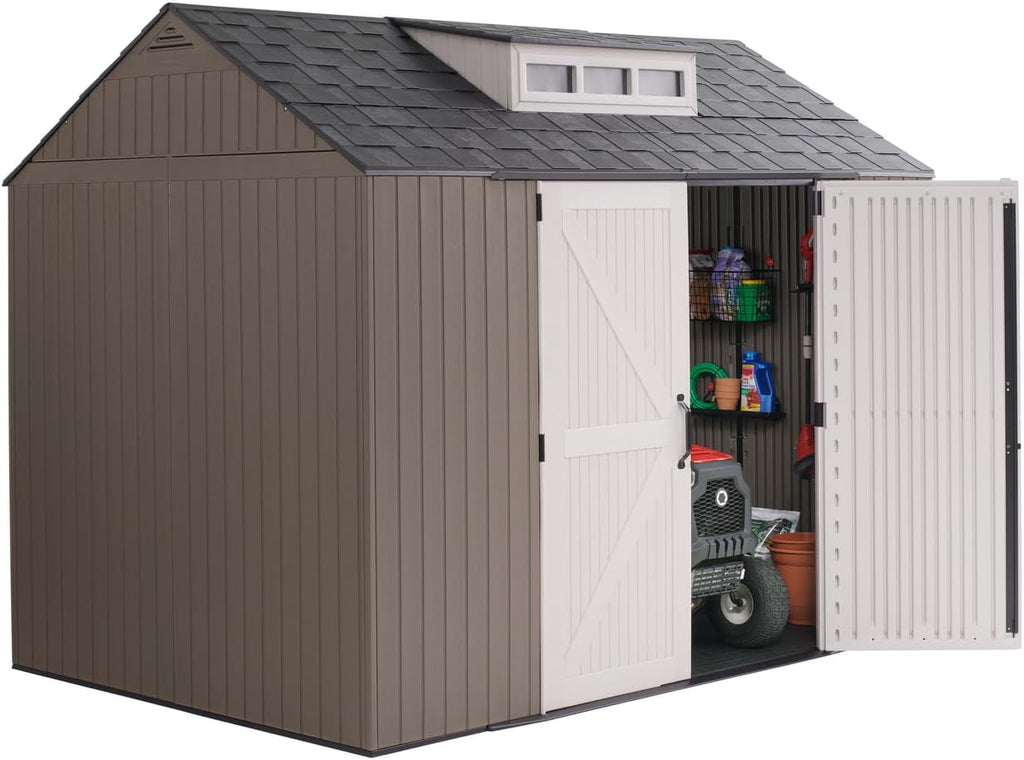 Rubbermaid Resin Outdoor Storage Shed With Floor (7 x 7 Ft) Weather Resistant Gray Organization for Home/Backyard/Garden Tools/Lawn Mower/Bike Storage/Pool Supplies wourant