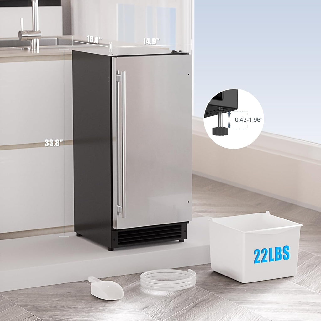 COTLIN 15" W Drainless Under Counter Ice Maker with 22LBS Storage Bin, Crescent Ice, Free Standing Built-in Ice Maker for Residential Commercial Use, No Drain Required, ETL Approved, 2025 Upgraded wourant