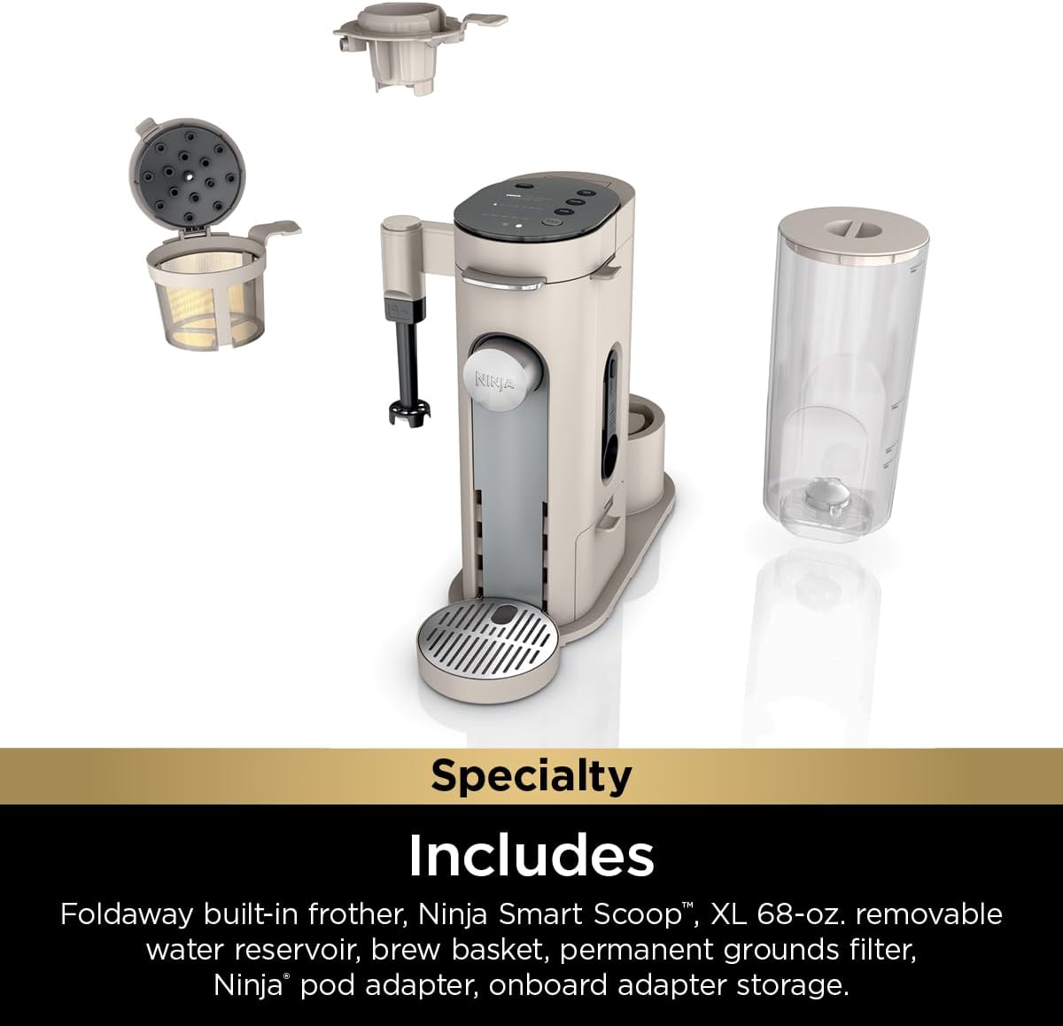 Ninja Pods & Grounds Single-Serve Coffee Maker, K-Cup Pod Compatible, Brews Grounds, Compact Design, 56-oz. Reservoir, 6-oz. Cup to 24-oz. Travel Mug Brew Sizes, Iced Coffee Maker, Stone, PB041ST wourant