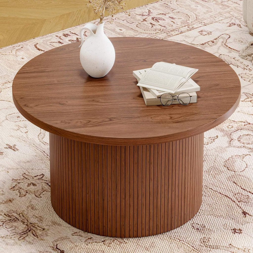 31.5 inch round coffee table living room roll-up coffee table mid-century modern wood coffee table wourant
