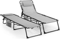 Unovivy Outdoor Chaise Lounge Chairs Set of 2, Portable Folding Pool Lounge Chair with 5-Position Reclining Back, Teslin Tanning Chair for Pool, Beach, Patio, Sunbathing wourant