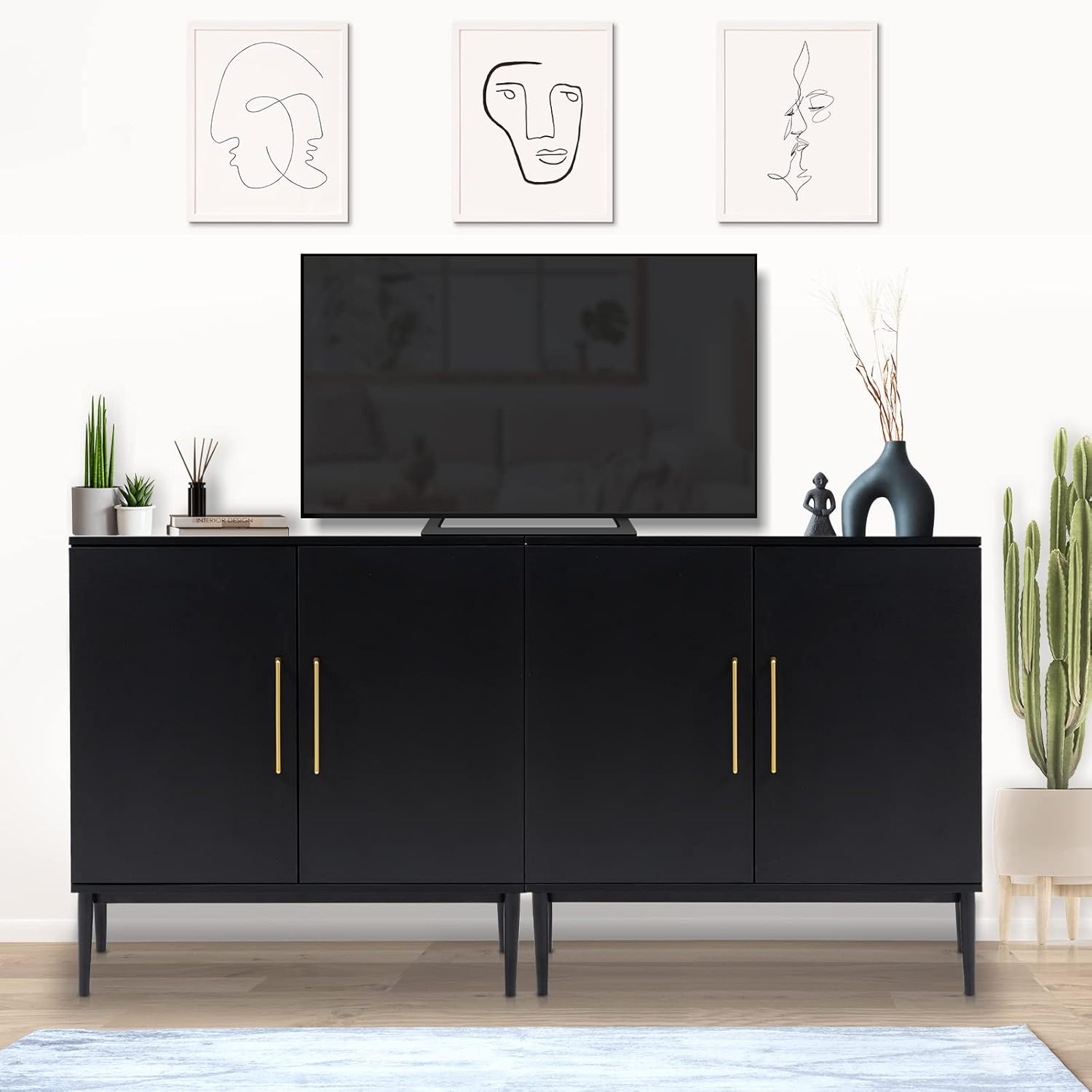 Free Standing Cabinet Black Wood for Living Room, Bedroom, Dining Room, Hallway, Entryway wourant