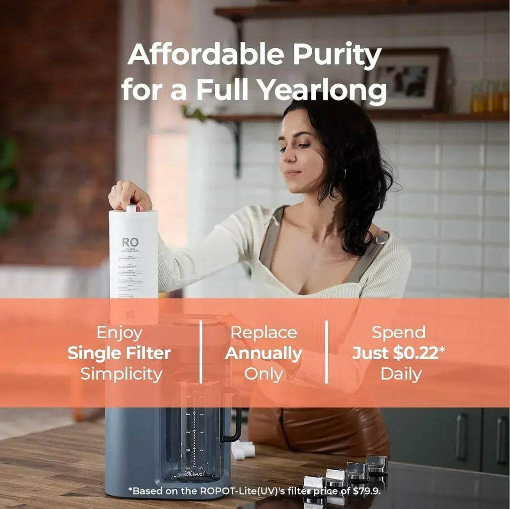 Bluevua RO100ROPOT-Lite(UV) reverse osmosis system countertop water purifier 7-stage purification wourant