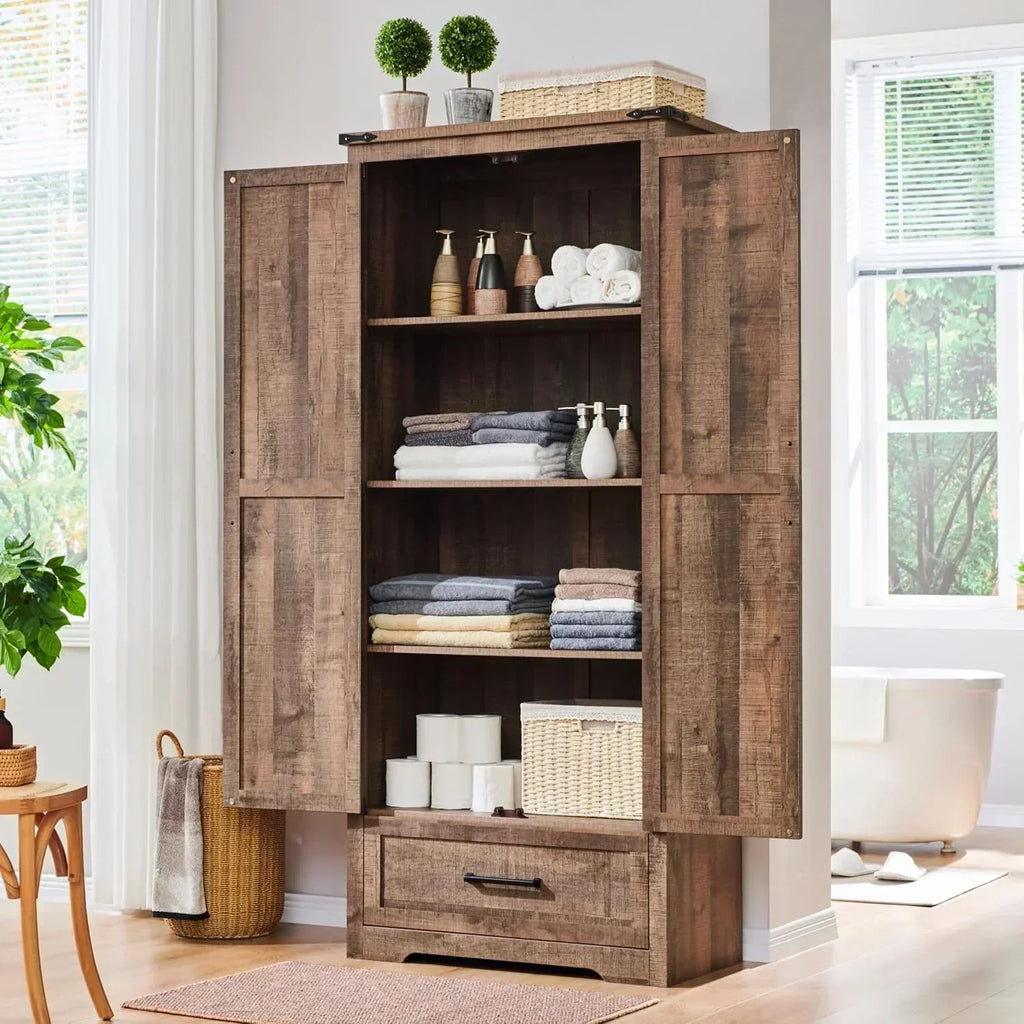 JXQTLINGMU Farmhouse Kitchen Pantry 72" Tall Wood Kitchen Storage Cabinet Adjustable Shelves wourant