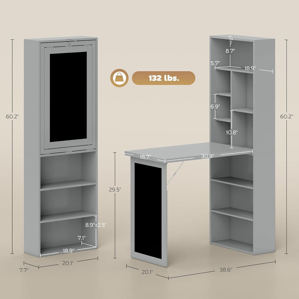 Folding convertible writing desk, wall mounted desk cabinet, multifunctional home office workstation wourant