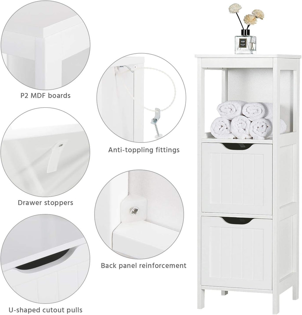 Yaheetech Bathroom Floor Cabinet, Wooden Storage Cabinet with 2 Drawers, Multifunctional Side Organizer Rack Stand Table, White wourant