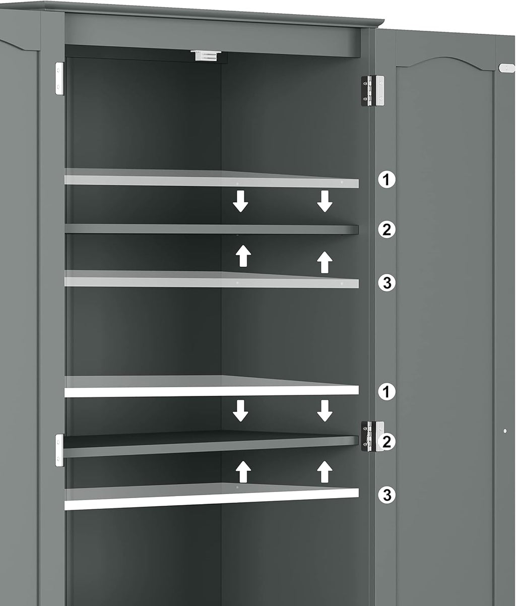 Tall Pantry Cabinet, Freestanding Storage Cabinet, Wooden Kitchen Pantry with 4 Doors and 5 Shelves, 72" Floor Cabinet Organizer wourant