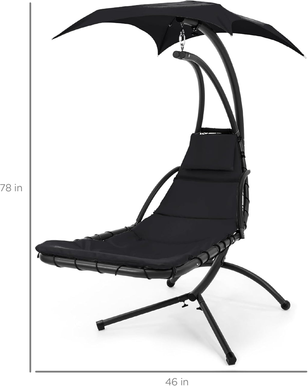 Best Choice Products Outdoor Hanging Curved Steel Chaise Lounge Chair Swing w/Built-in Pillow and Removable Canopy - Charcoal Gray wourant
