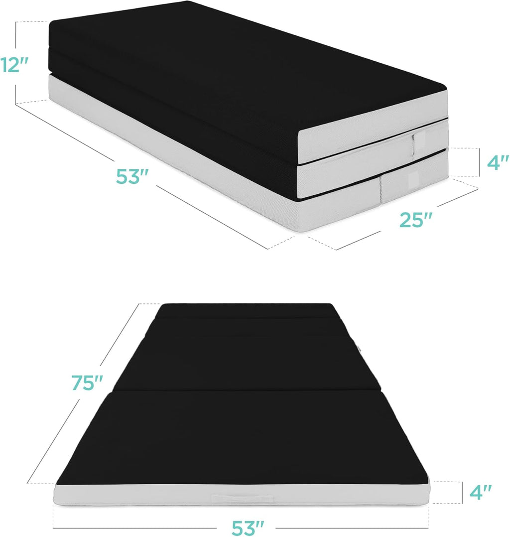 4in Portable Queen-Size Mattress, Tri-Fold Mattress for Camping, Guest, Toddler wourant