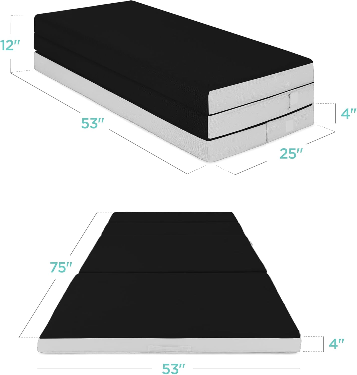 4in Portable Queen-Size Mattress, Tri-Fold Mattress for Camping, Guest, Toddler wourant