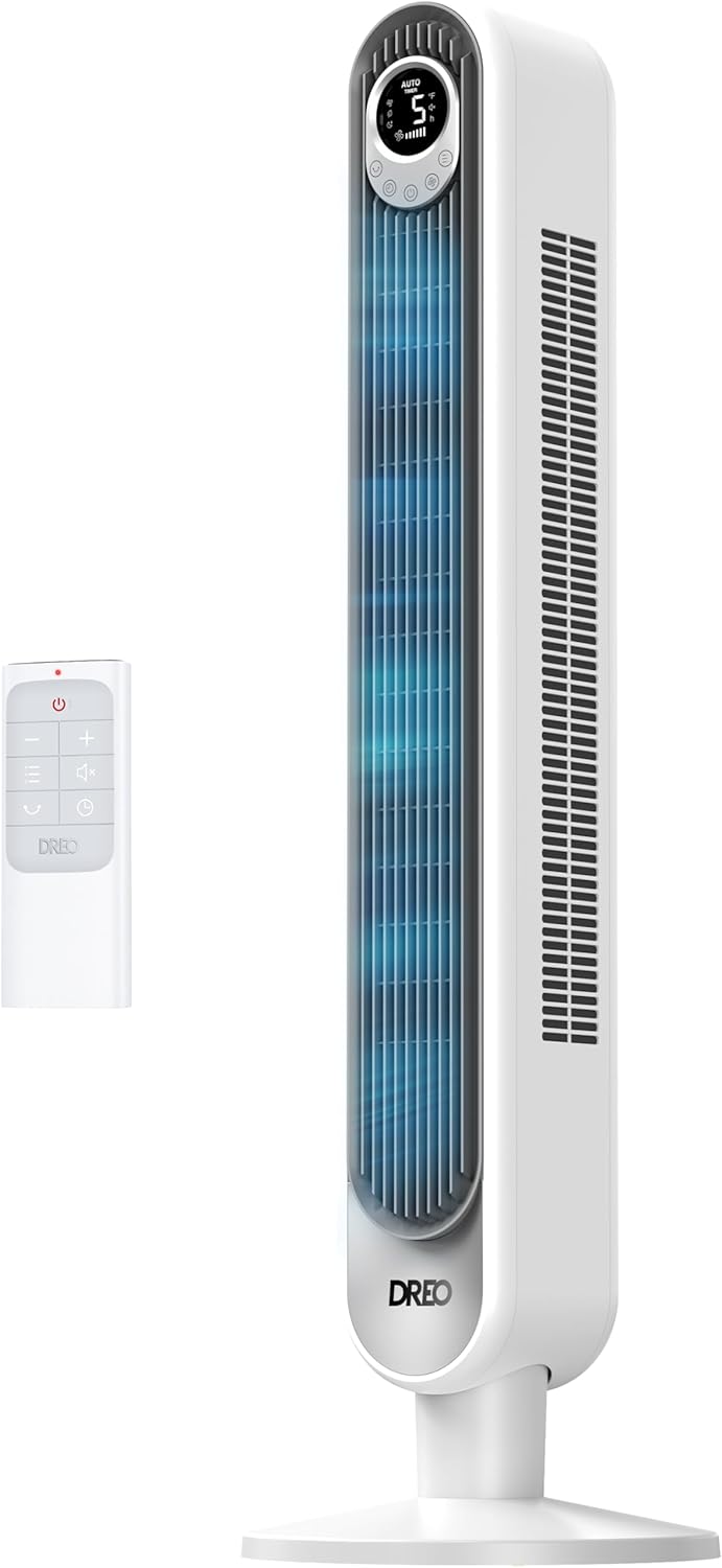 Dreo Smart Tower Fan WiFi Voice Control, Works with Alexa/Google,Floor Standing Bladeless Oscillating Fan with Remote, 6 Speeds, 4 Modes, 12H Timer, for Indoor Bedroom Home Office woonhhop