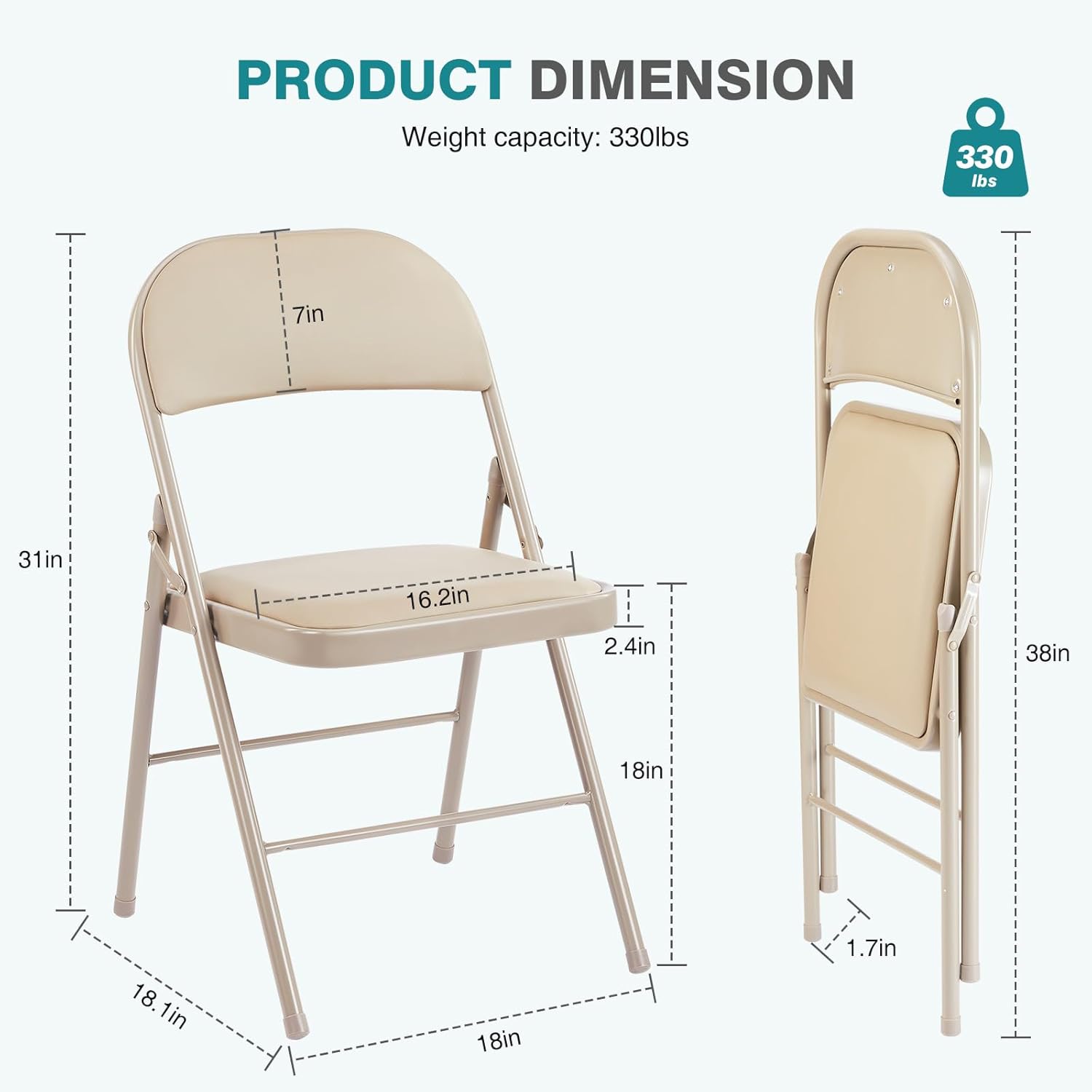 DUMOS 2 Pack Leather Padded Folding Chair, Indoor Outdoor Portable Stackable Commercial Seat wourant