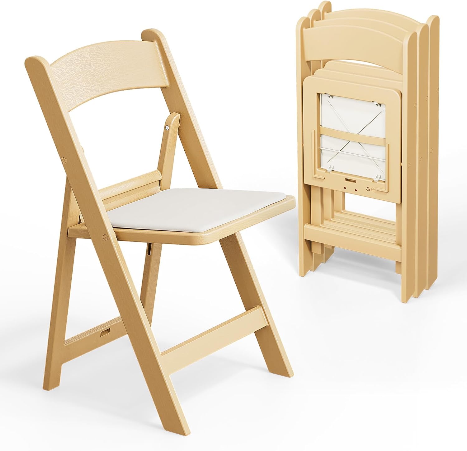 VINGLI Resin Folding Chair with Cushion Foldable Plastic Chair with Comfortable Cushioned Seat wourant